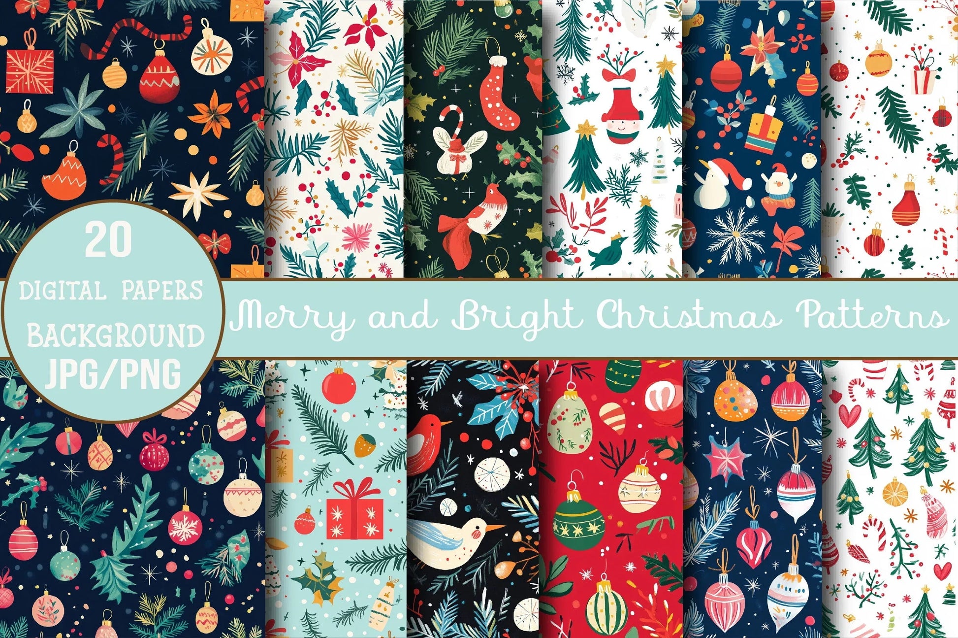 Merry & Bright Christmas Patterns Clipart Bundle - CraftNest - Digital Crafting and Art