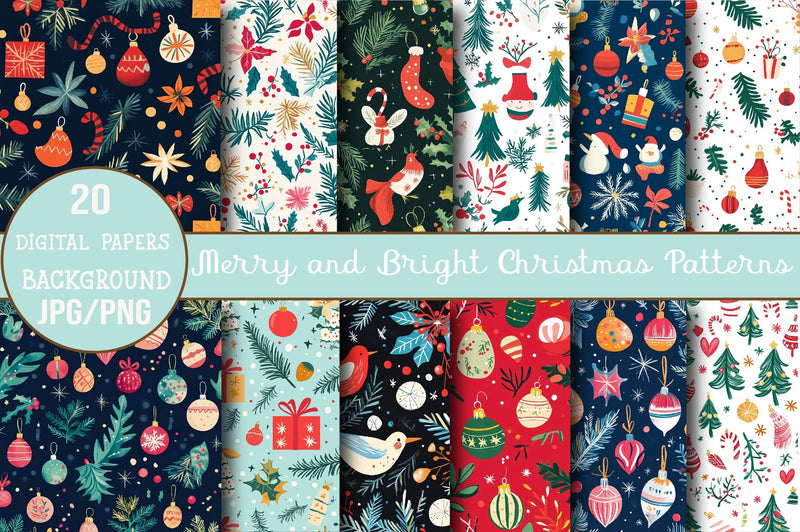 Merry & Bright Christmas Patterns Clipart Bundle - CraftNest - Digital Crafting and Art