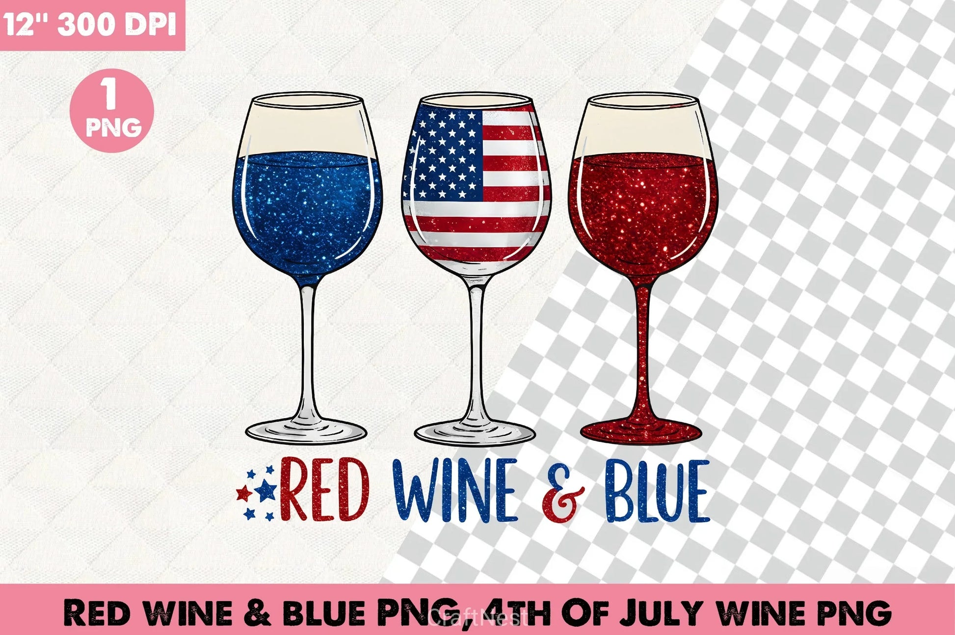 Red Wine & Blue 4th July Clipart Bundle - CraftNest - Digital Crafting and Art