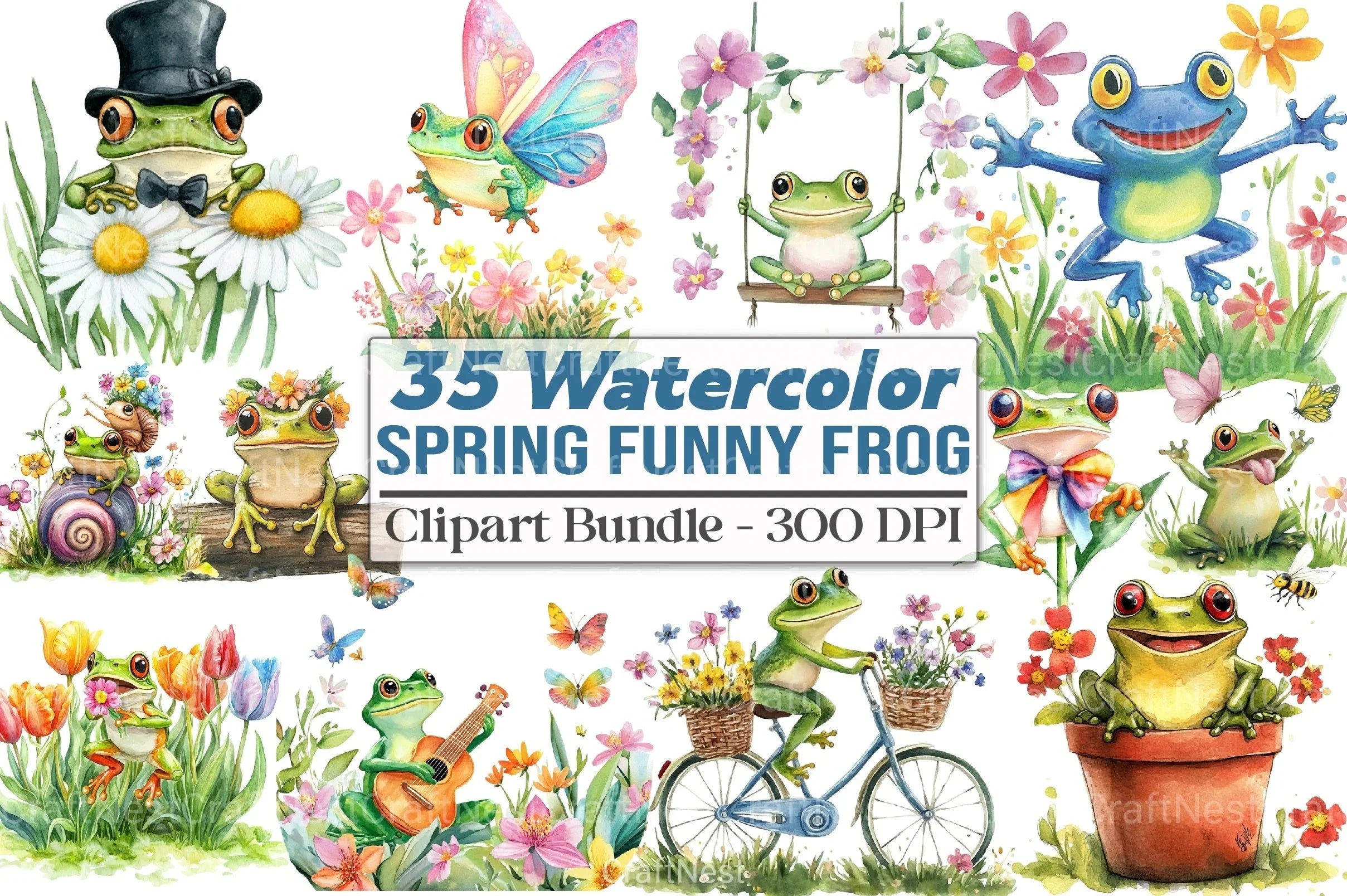 Spring Funny Frog Clipart Bundle 99 - CraftNest - Digital Crafting and Art