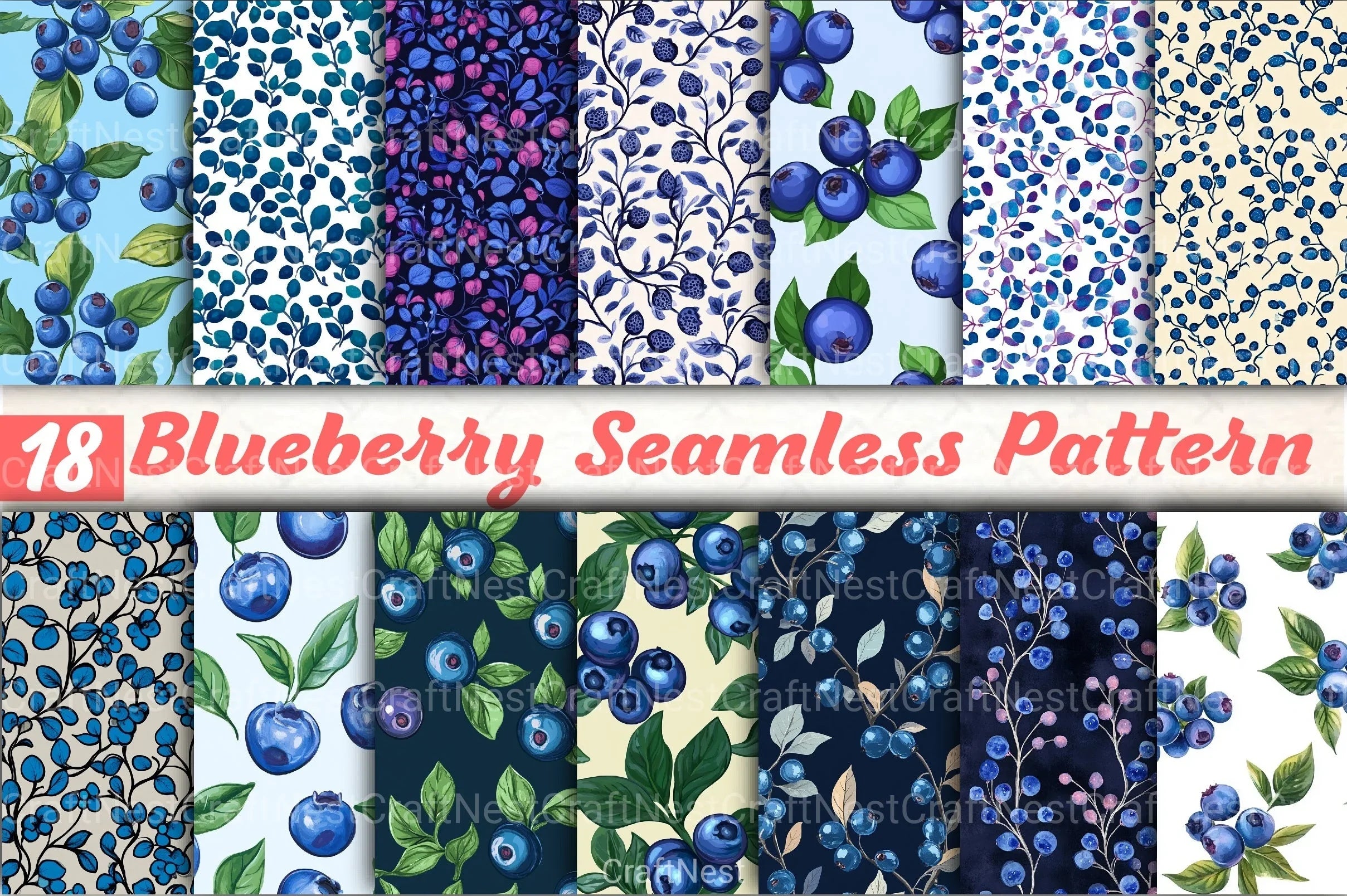 Blueberry Seamless Pattern Papers Digital - CraftNest - Digital Crafting and Art