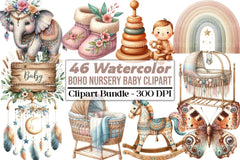 Boho Nursery Baby Clipart Bundle 98 - CraftNest - Digital Crafting and Art