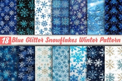 Blue Glitter Snowflakes Winter Pattern Clipart Bundle - CraftNest - Digital Crafting and Art