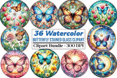 Round Butterfly Stained Glass Clipart Bundle - CraftNest - Digital Crafting and Art