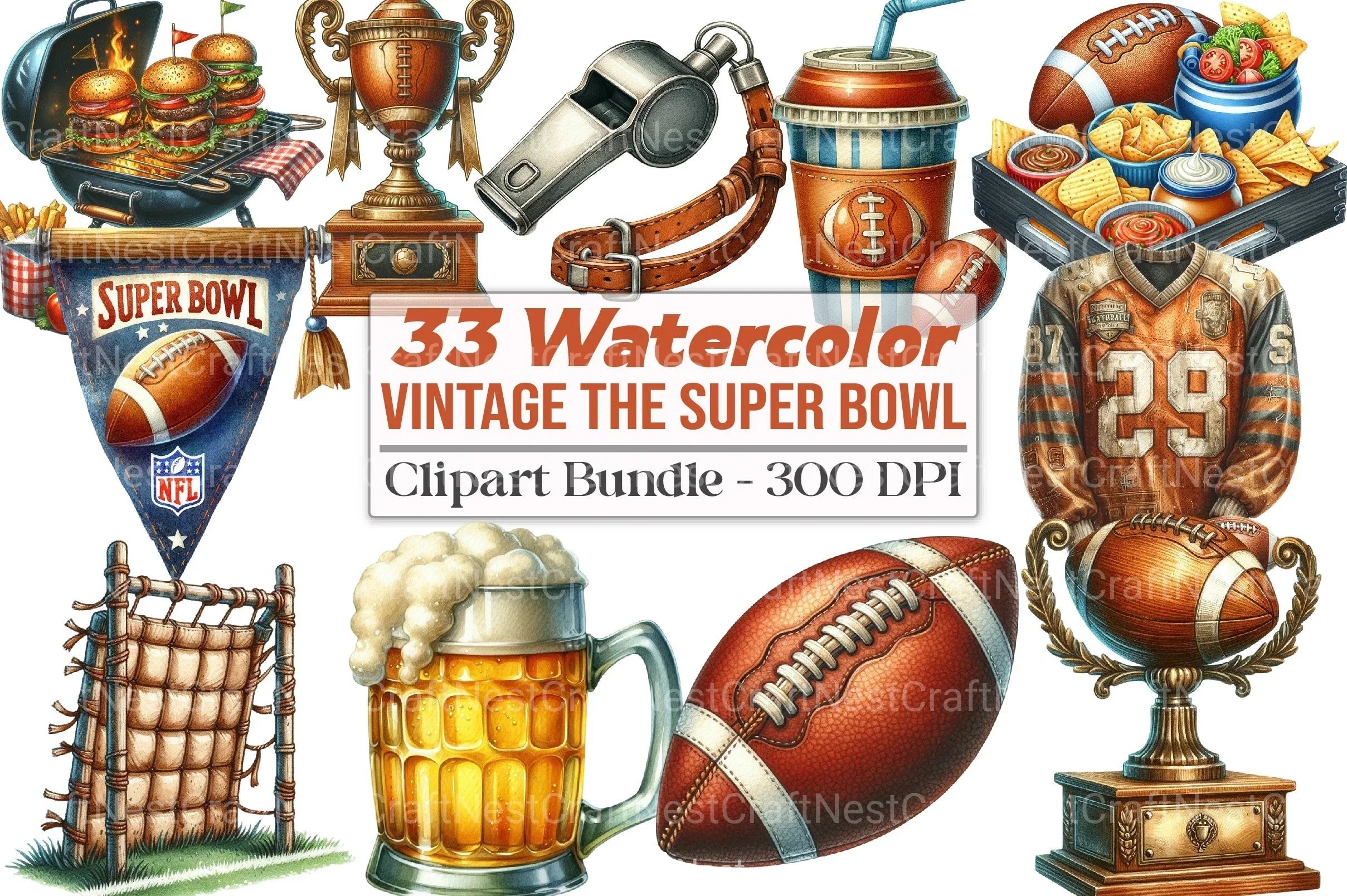 Vintage Super Bowl Clipart Bundle 33 - CraftNest - Digital Crafting and Art