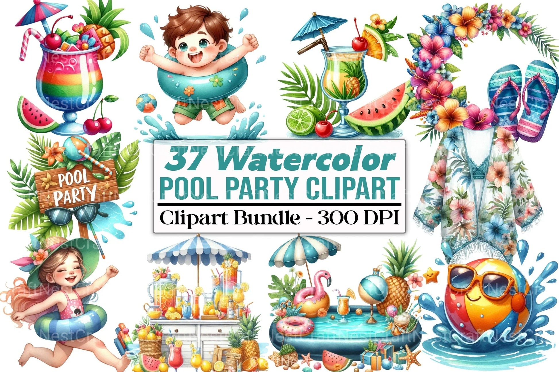 Pool Party Clipart Bundle 99 - CraftNest - Digital Crafting and Art