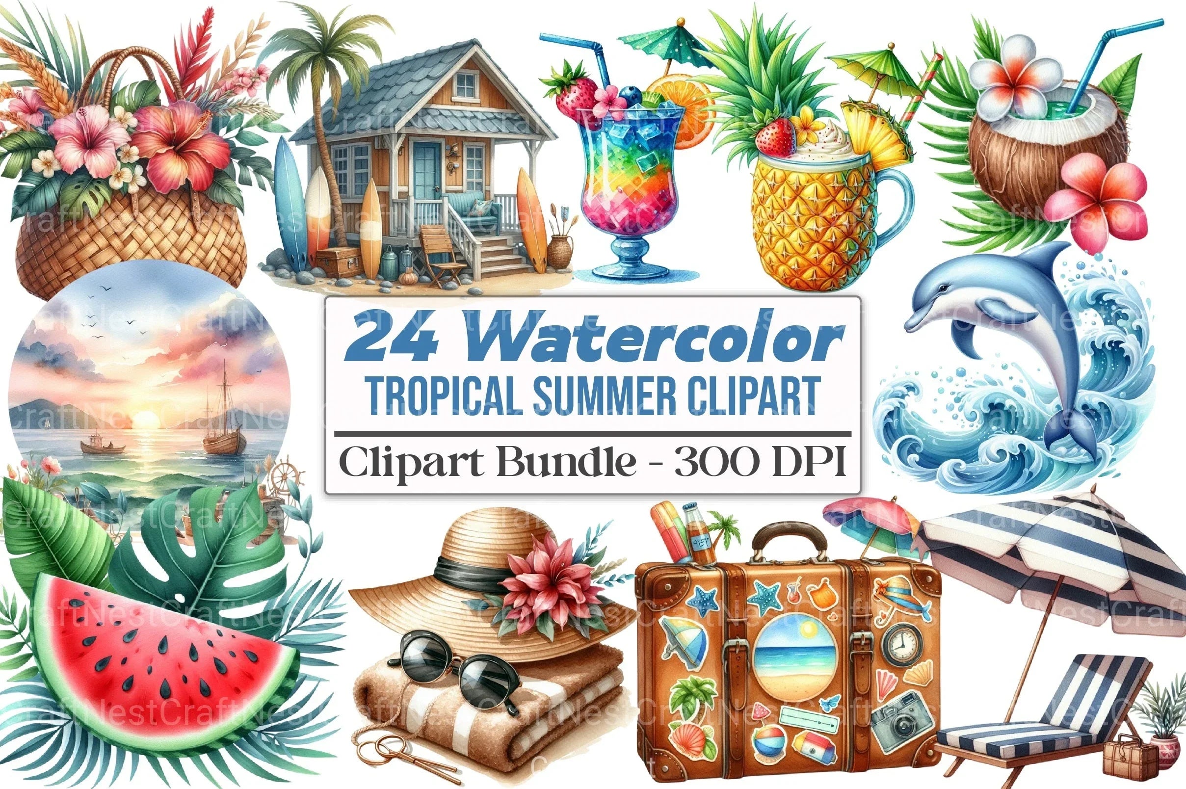 Tropical Summer Vacation Beach Clipart Bundle 99 - CraftNest - Digital Crafting and Art
