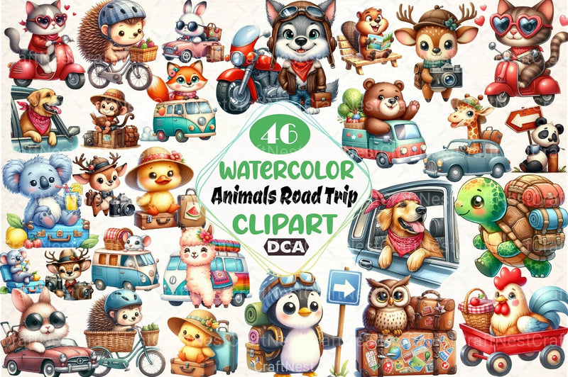 Animals Road Trip Clipart Bundle 1 - CraftNest - Digital Crafting and Art