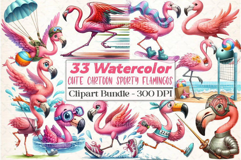Cute Cartoon Sporty Flamingos Clipart Bundle 2 - CraftNest - Digital Crafting and Art