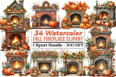 Fall Fireplace Clipart Bundle - CraftNest - Digital Crafting and Art