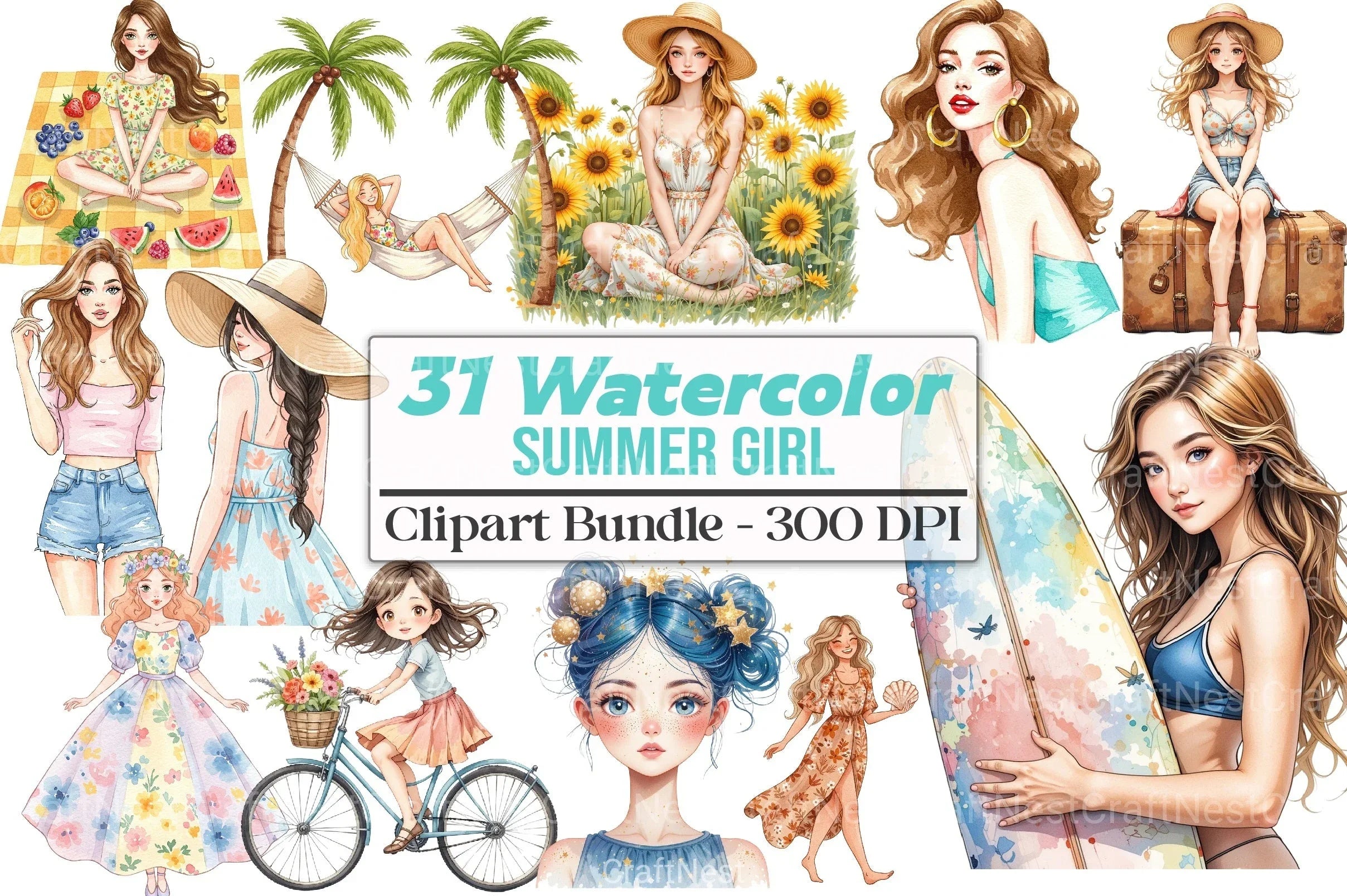 Summer Girl Clipart Bundle 45 - CraftNest - Digital Crafting and Art