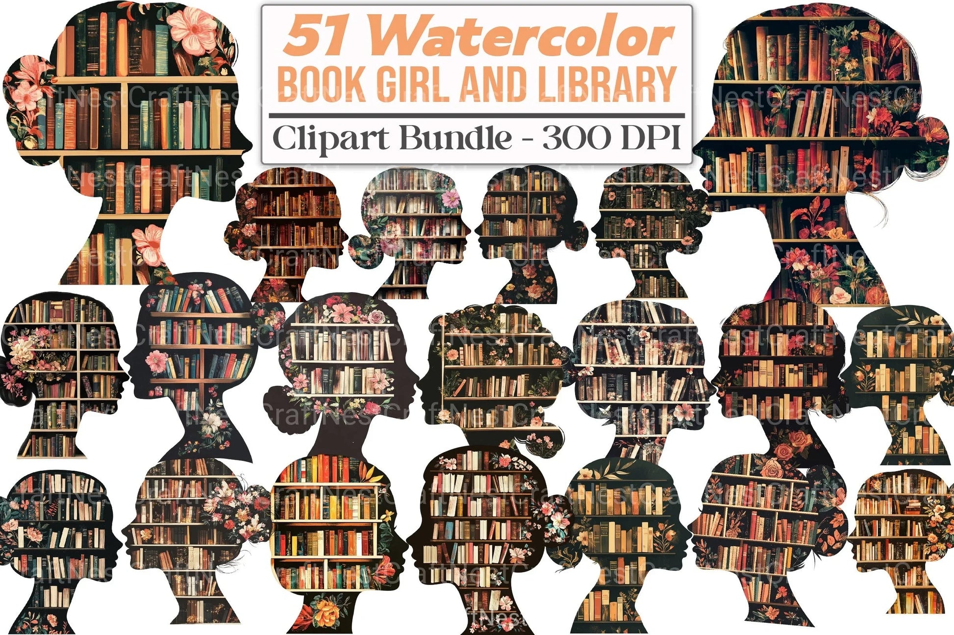 Book Girl and Library Clipart Bundle 99 - CraftNest - Digital Crafting and Art
