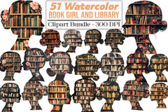 Book Girl and Library Clipart Bundle 99 - CraftNest - Digital Crafting and Art