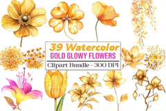 Gold Glowy Flowers Clipart Bundle - CraftNest - Digital Crafting and Art