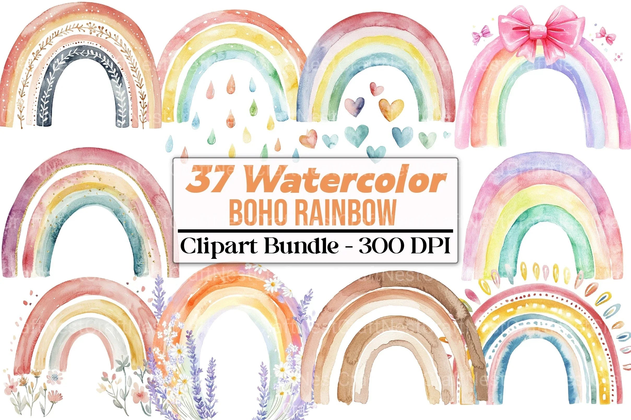 Cute Pastel Boho Rainbow Clipart Bundle - CraftNest - Digital Crafting and Art