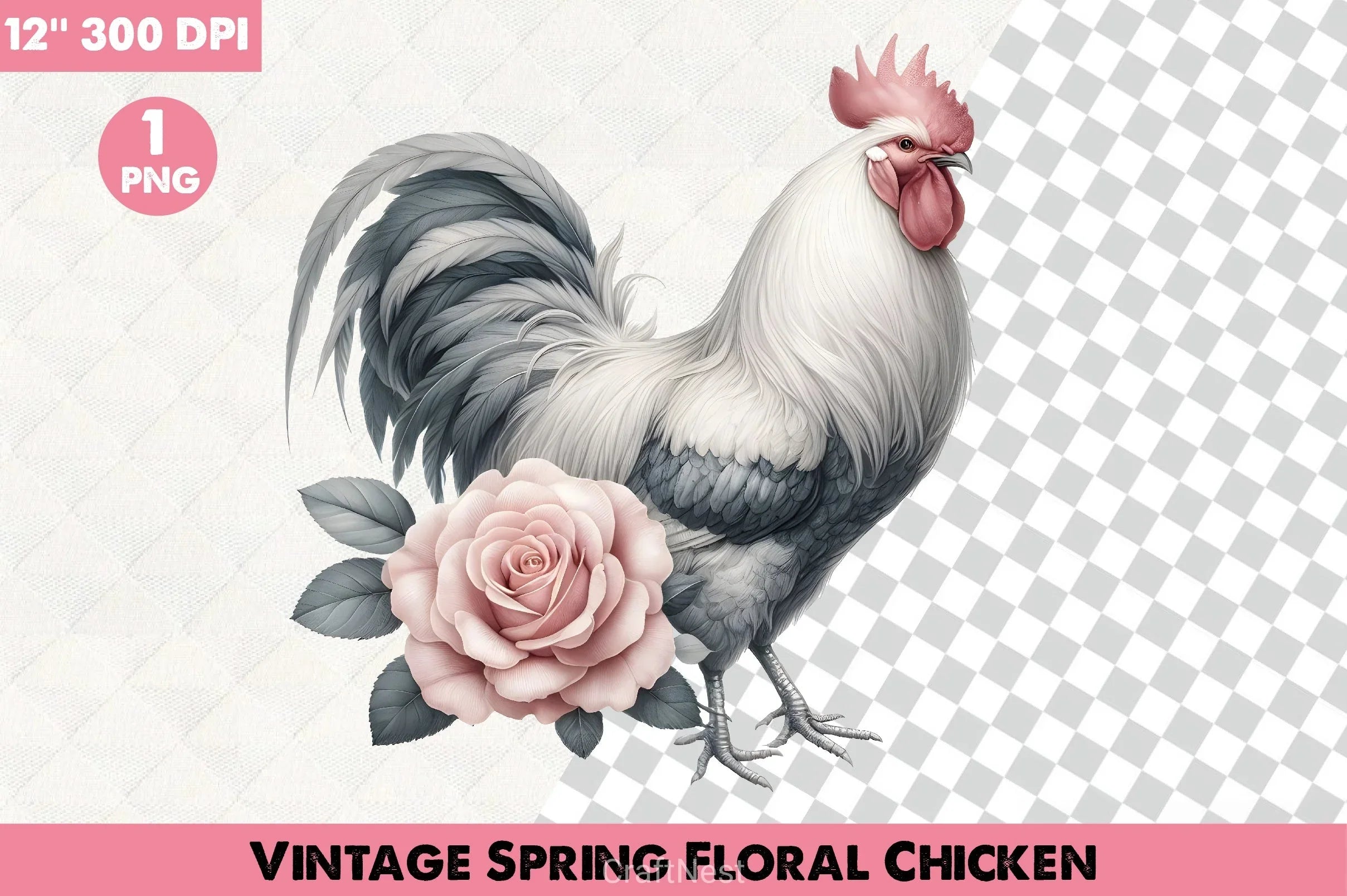 Vintage Spring Floral Chicken Clipart Bundle 2 - CraftNest - Digital Crafting and Art