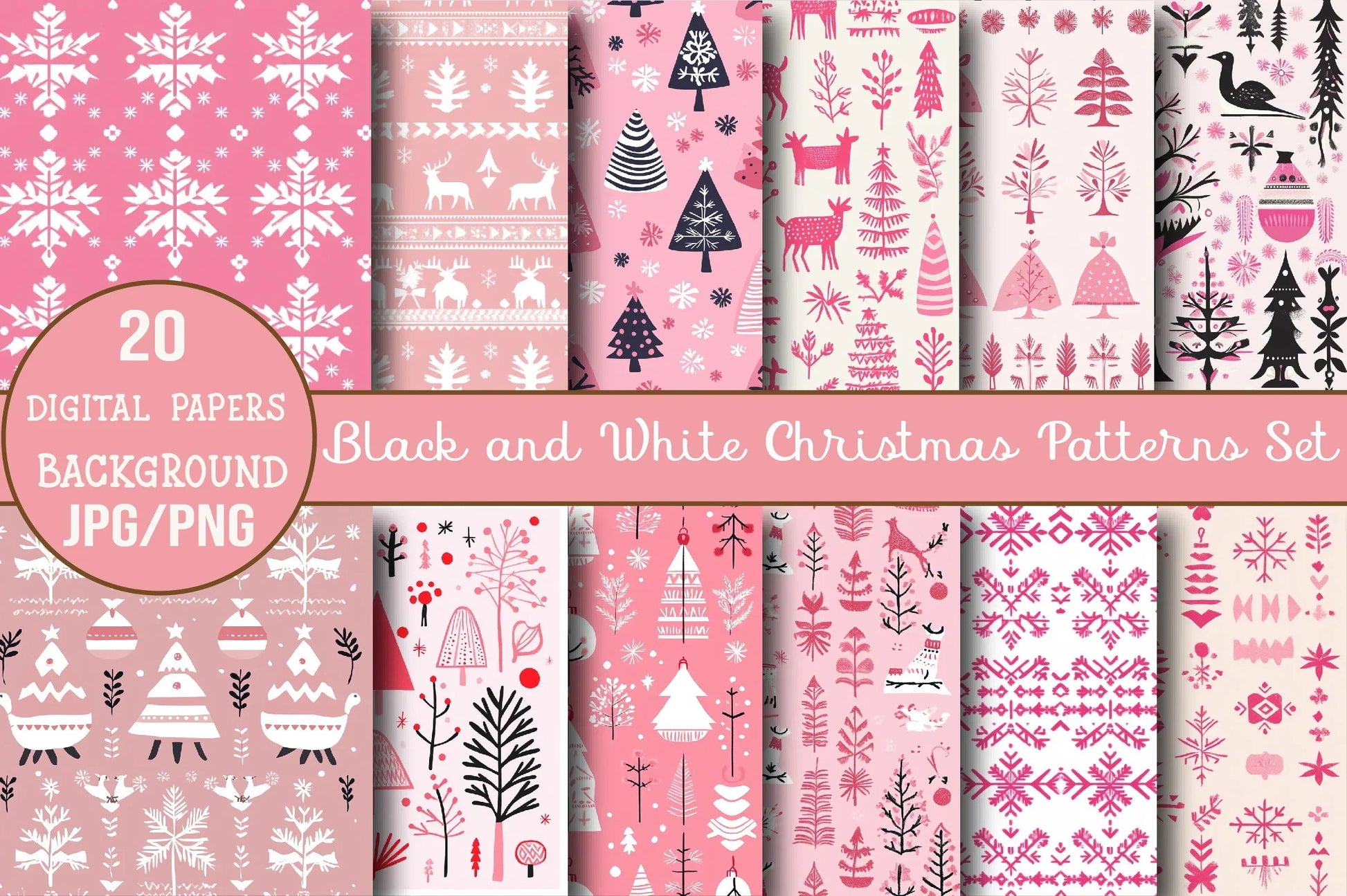 Pink Scandinavian Christmas Patterns Clipart Bundle - CraftNest - Digital Crafting and Art