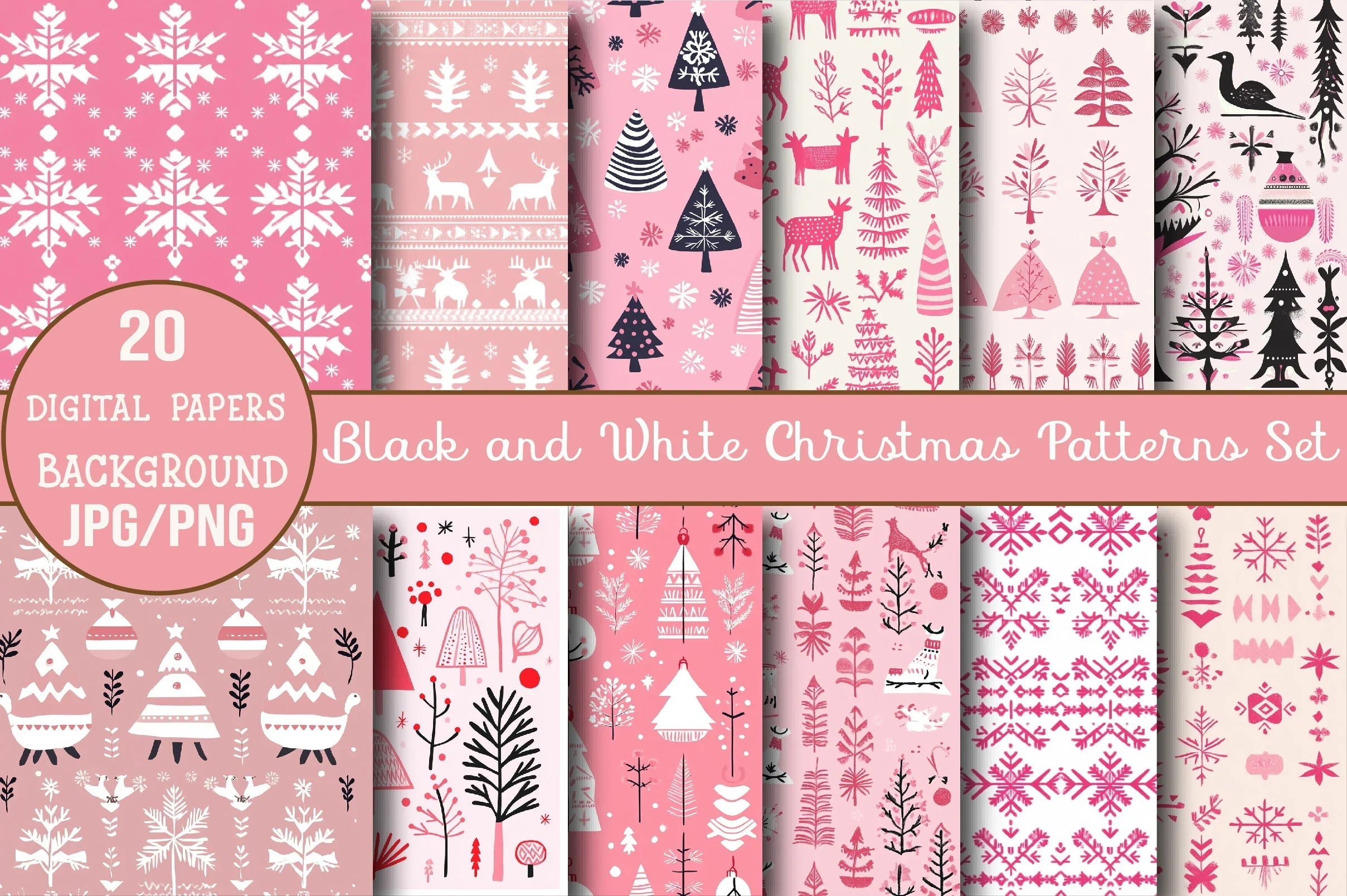 Pink Scandinavian Christmas Patterns Clipart Bundle - CraftNest - Digital Crafting and Art