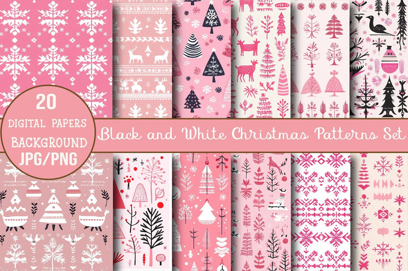 Pink Scandinavian Christmas Patterns Clipart Bundle - CraftNest - Digital Crafting and Art