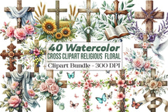 Cross Religious Floral Clipart Bundle 1 - CraftNest - Digital Crafting and Art