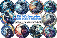 Round Raven Stained Glass Clipart Bundle - CraftNest - Digital Crafting and Art
