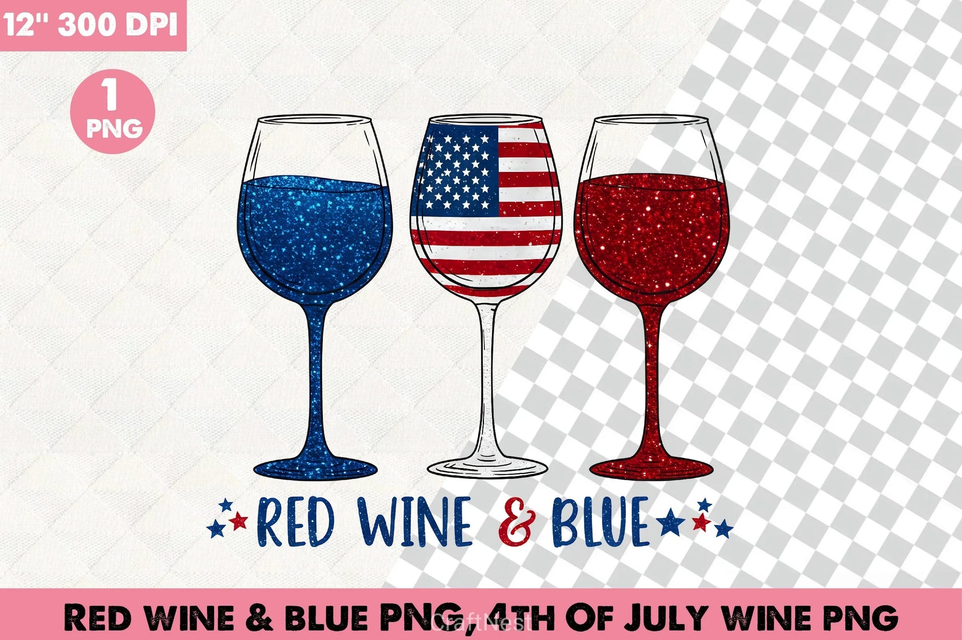 Red Wine & Blue 4th of July Clipart Bundle - CraftNest - Digital Crafting and Art