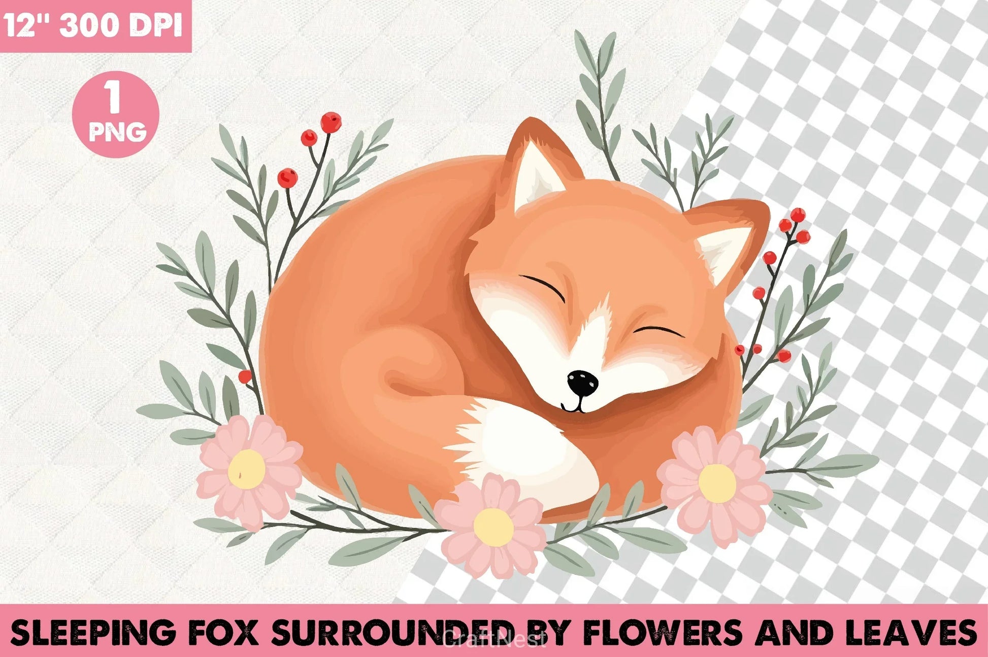Sleeping Fox with Flowers Clipart Bundle - CraftNest - Digital Crafting and Art
