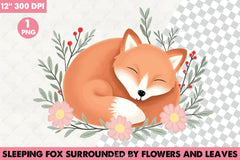 Sleeping Fox with Flowers Clipart Bundle - CraftNest - Digital Crafting and Art
