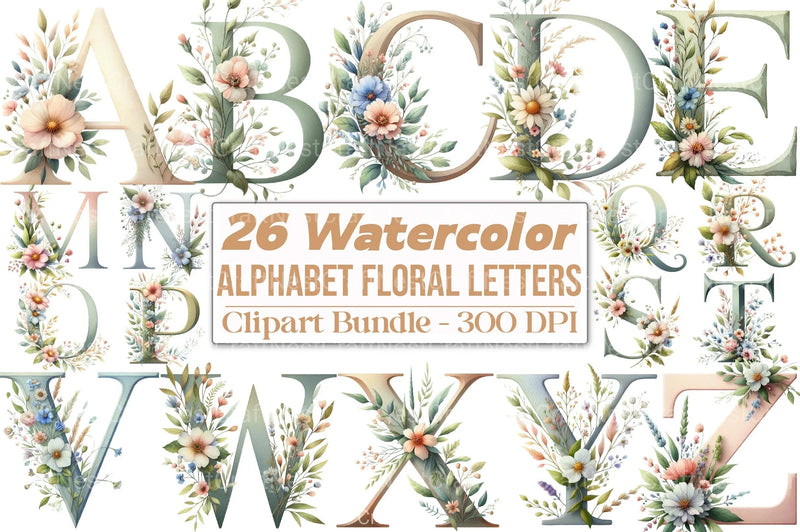 Floral Alphabet Letters Clipart Bundle - CraftNest - Digital Crafting and Art