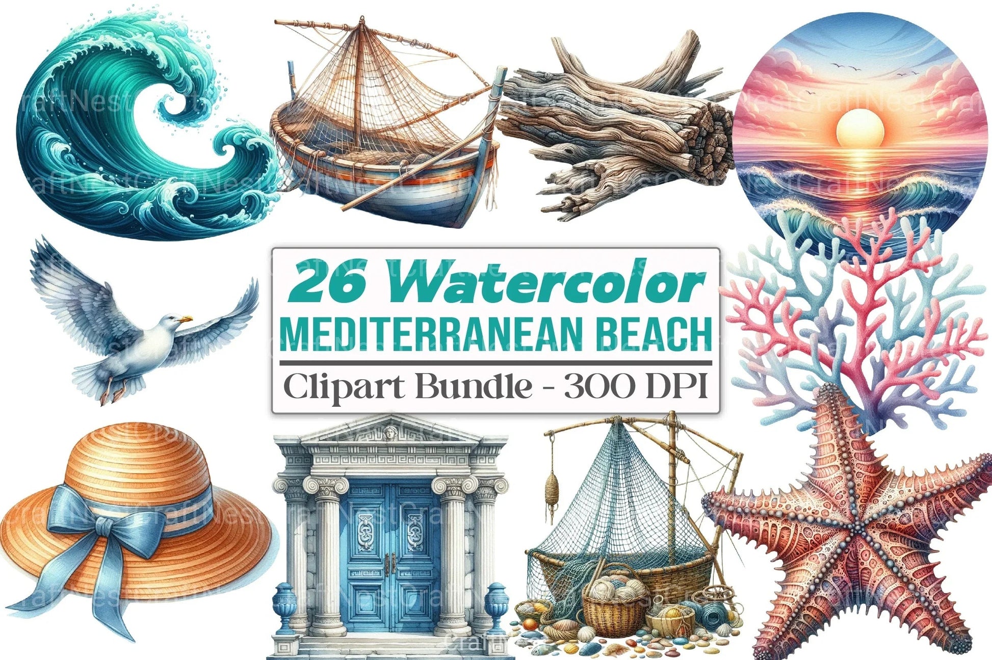 Mediterranean Beach Clipart Bundle 99 - CraftNest - Digital Crafting and Art