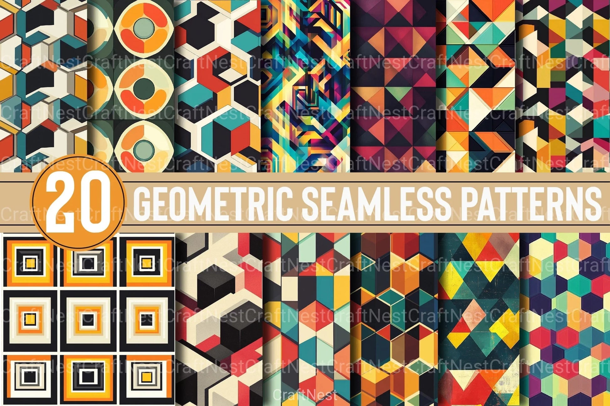 Geometric Seamless Patterns Digital Paper - CraftNest - Digital Crafting and Art