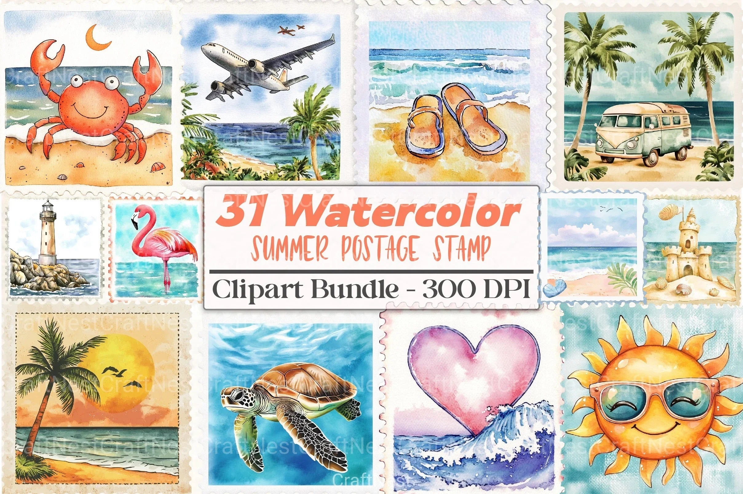 Summer Postage Stamp Clipart Bundle 99 - CraftNest - Digital Crafting and Art
