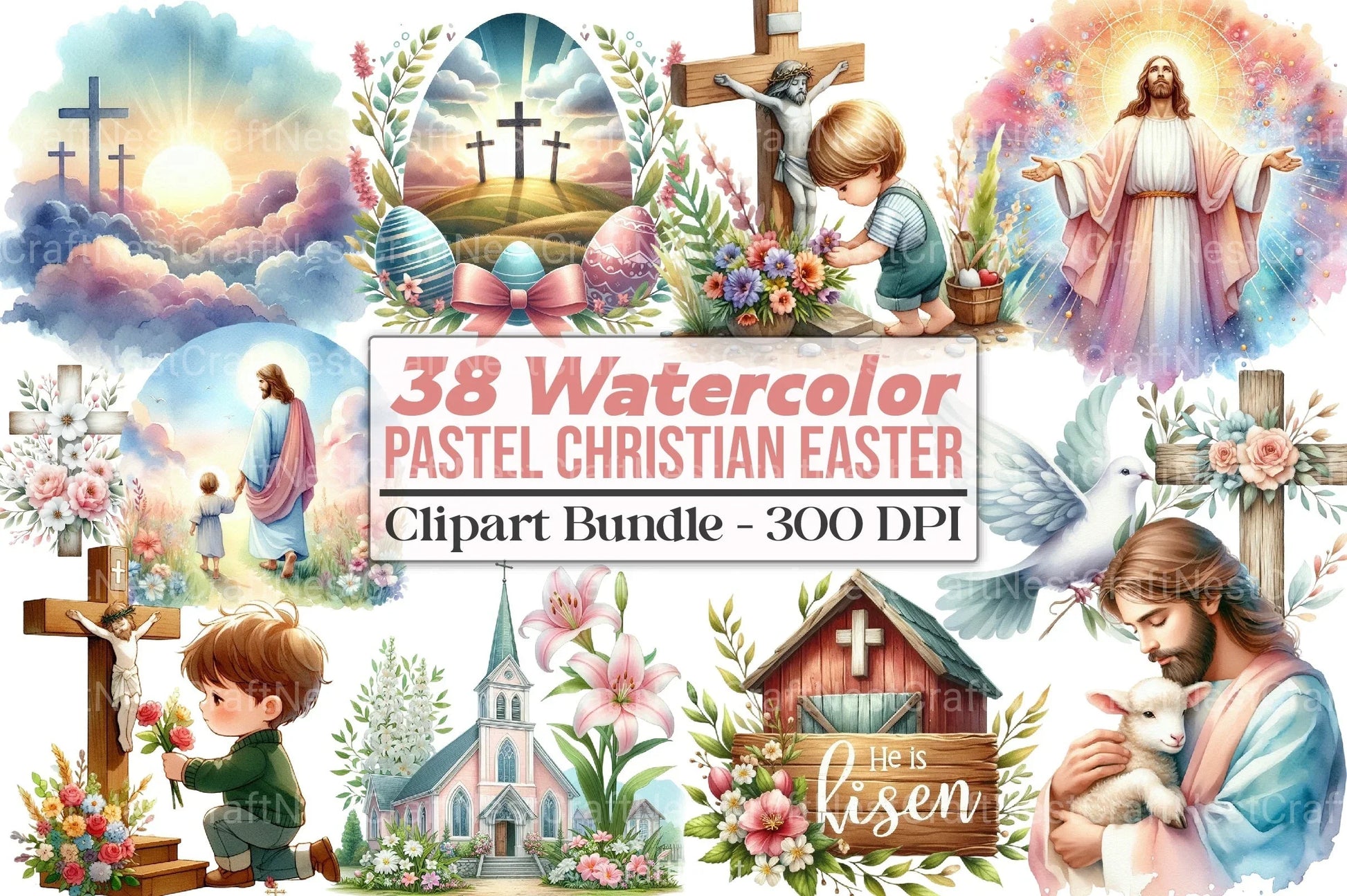 Pastel Christian Easter Clipart Bundle 1 - CraftNest - Digital Crafting and Art