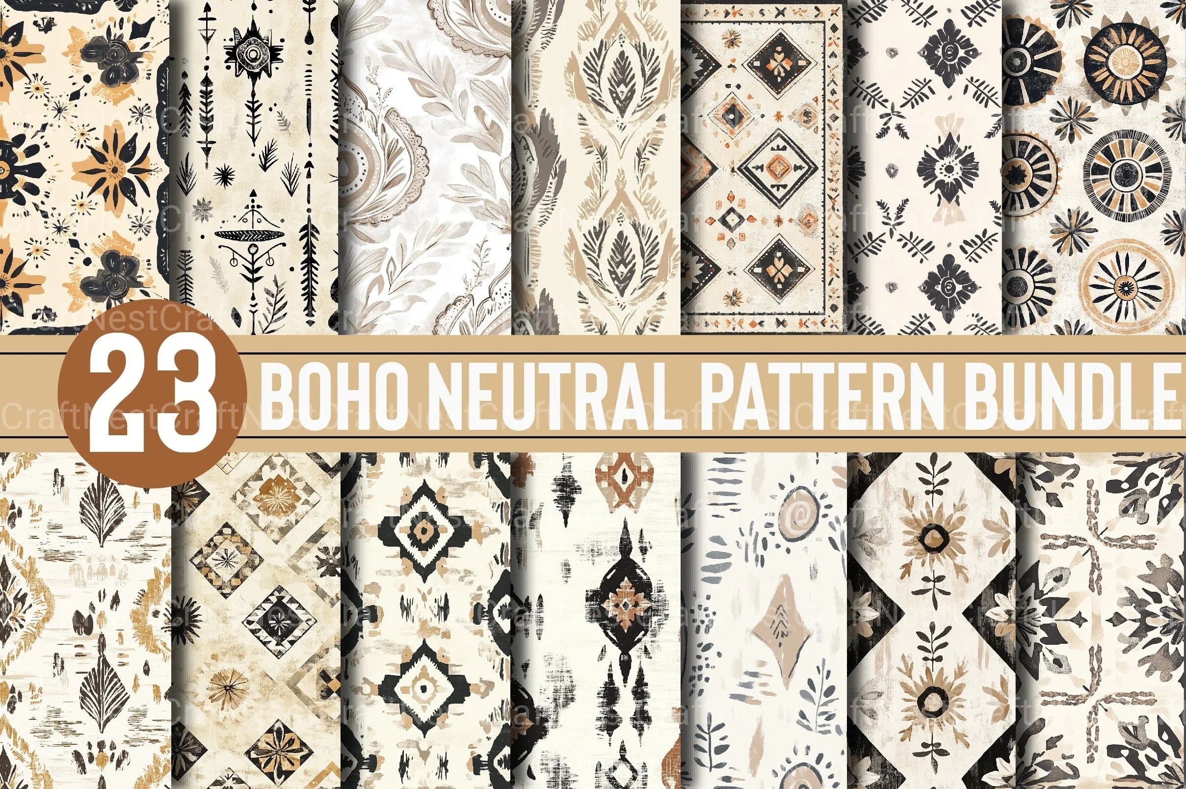Boho Neutral Pattern Clipart Bundle - CraftNest - Digital Crafting and Art