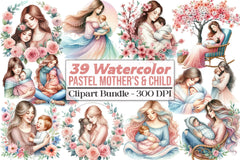 Pastel Mother's & Child Clipart Bundle 90 - CraftNest - Digital Crafting and Art