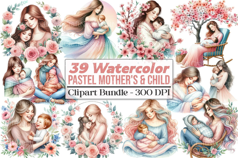Pastel Mother's & Child Clipart Bundle 90 - CraftNest - Digital Crafting and Art