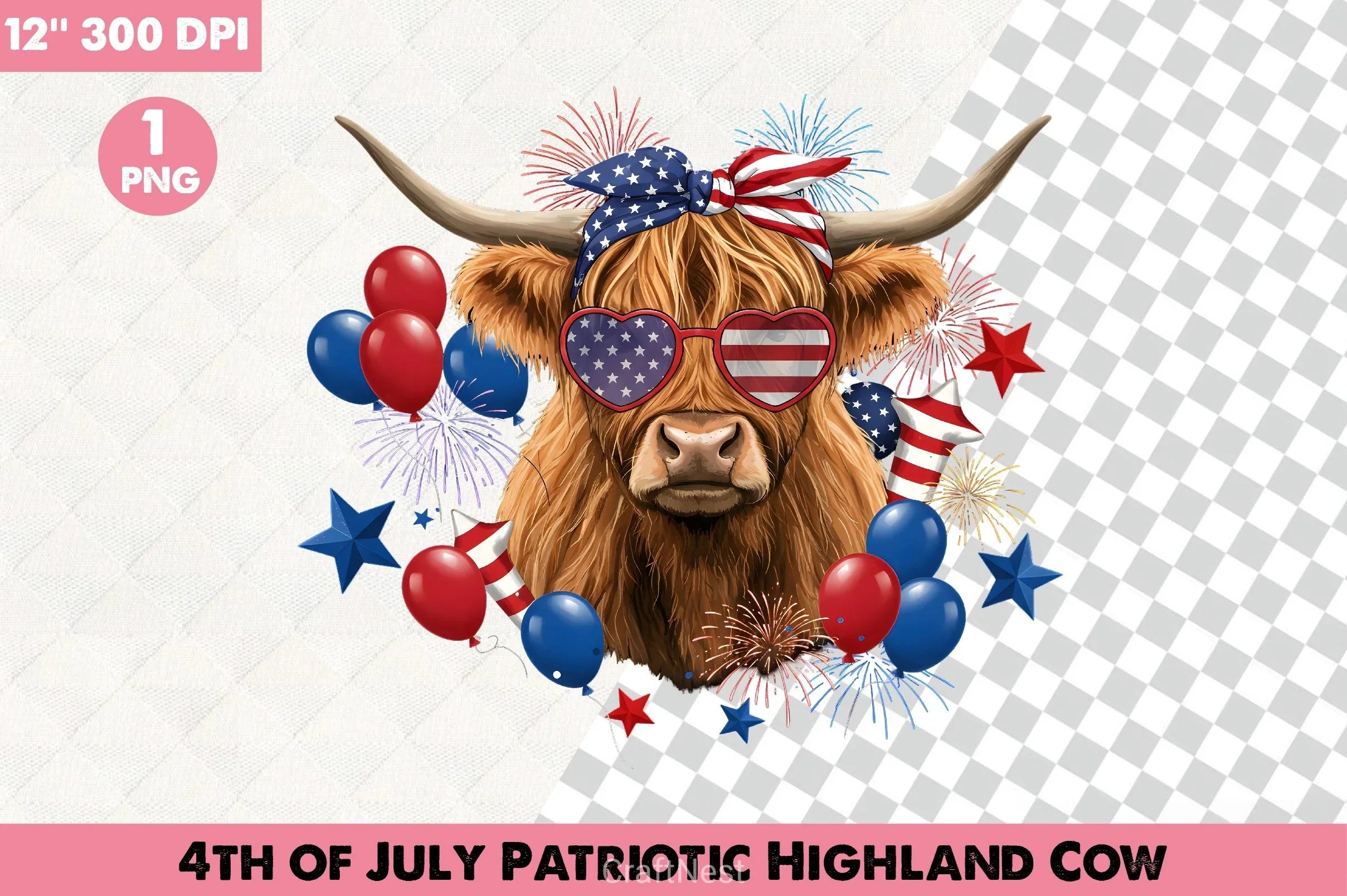 Patriotic Highland Cow Clipart Bundle 4 - CraftNest - Digital Crafting and Art