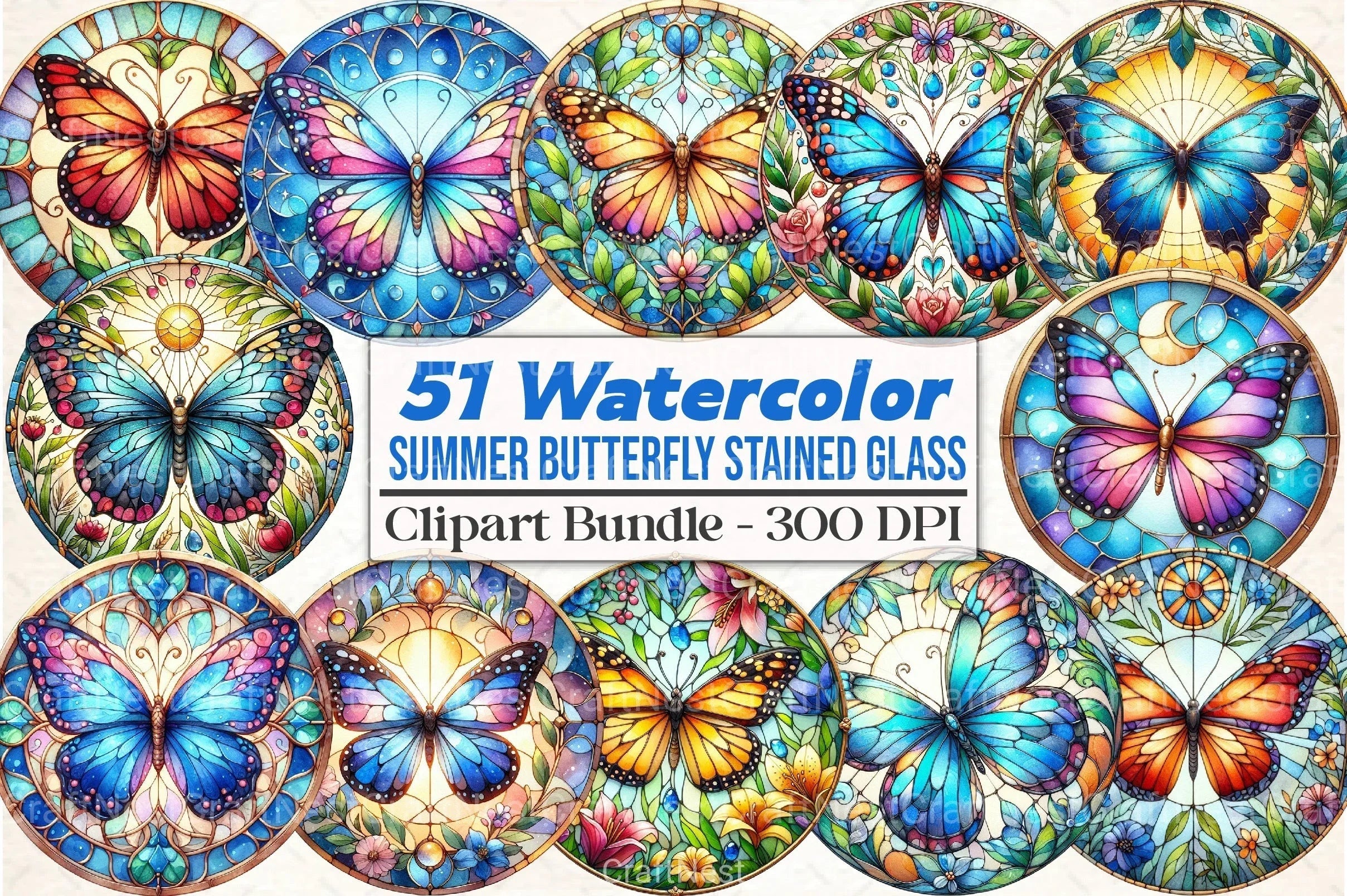 Stained Glass Butterfly Summer Clipart Bundle - CraftNest - Digital Crafting and Art
