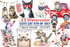 Cute Cat 4th of July Clipart Bundle - CraftNest - Digital Crafting and Art