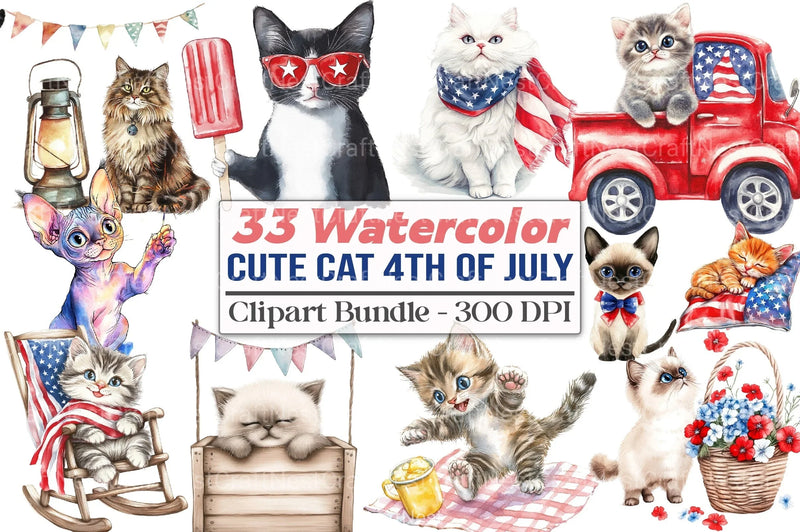 Cute Cat 4th of July Clipart Bundle - CraftNest - Digital Crafting and Art