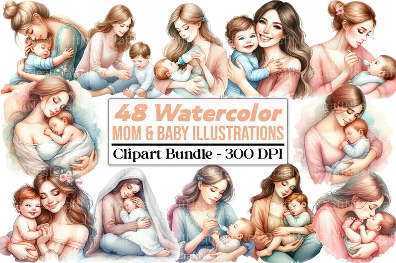 Mom & Baby Illustrations Clipart Bundle 1 - CraftNest - Digital Crafting and Art