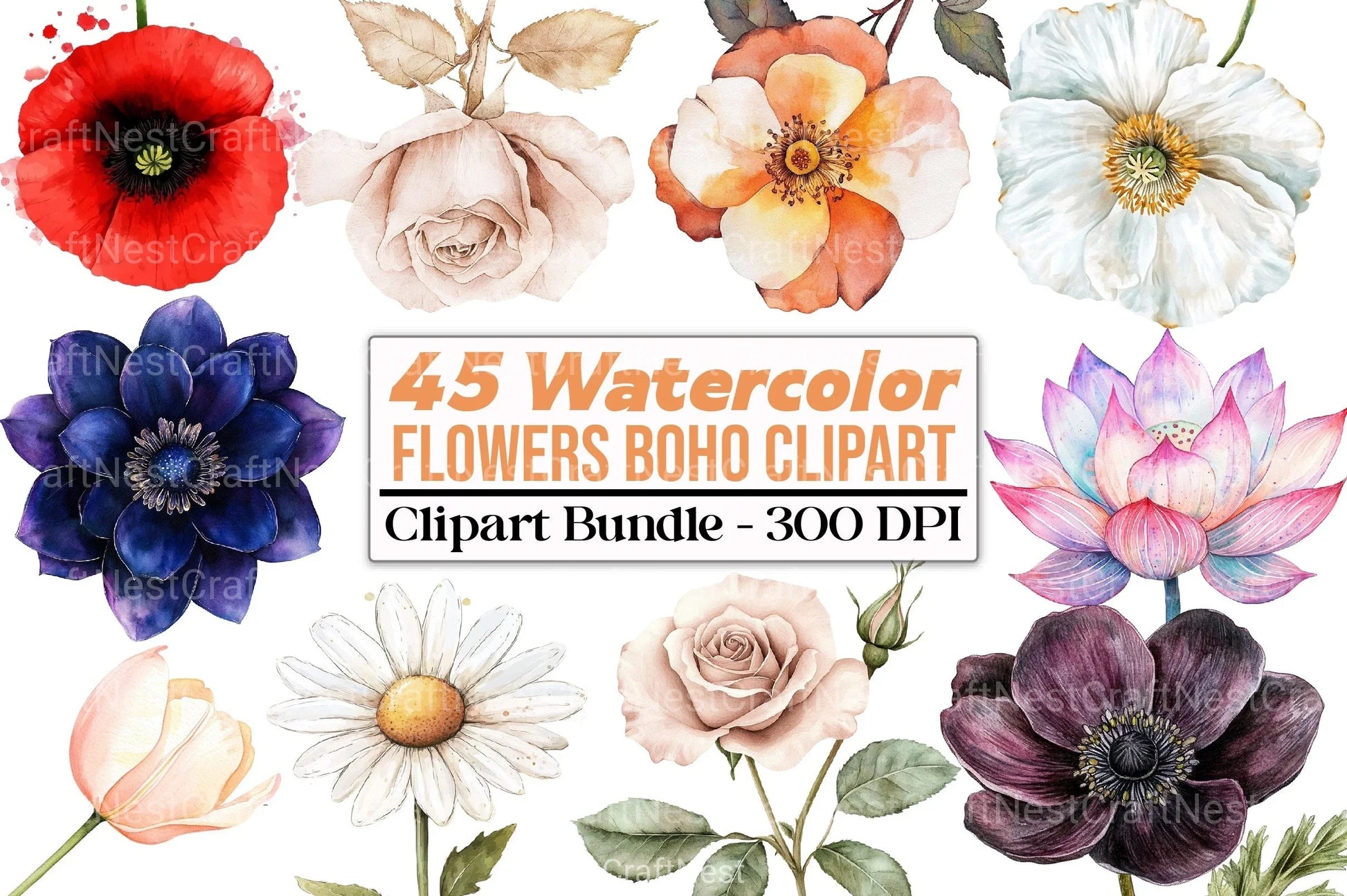 Boho Flowers Clipart Bundle 99 - CraftNest - Digital Crafting and Art