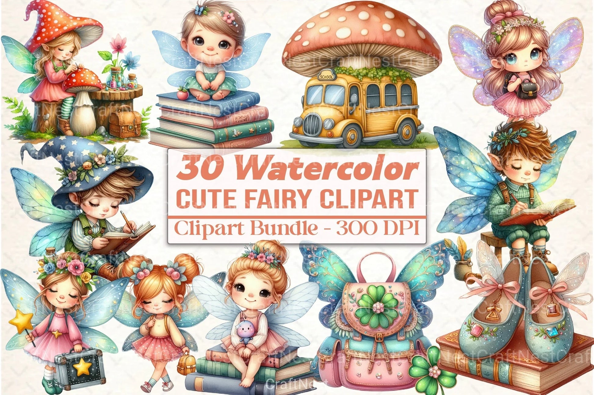 Cute Fairy School Clipart Bundle - CraftNest - Digital Crafting and Art