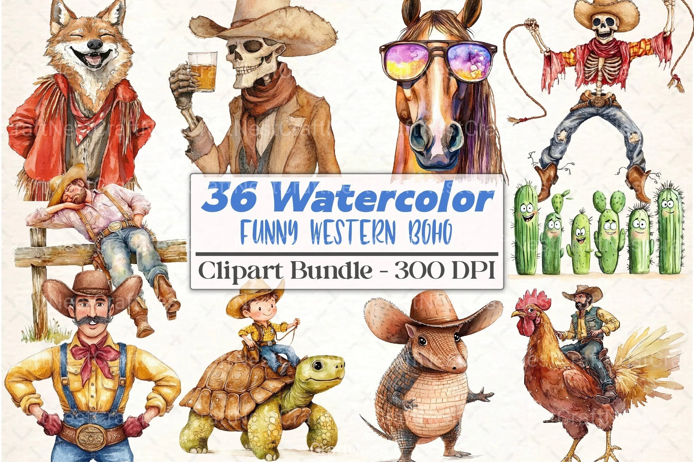 Funny Western Boho Clipart Bundle - CraftNest - Digital Crafting and Art