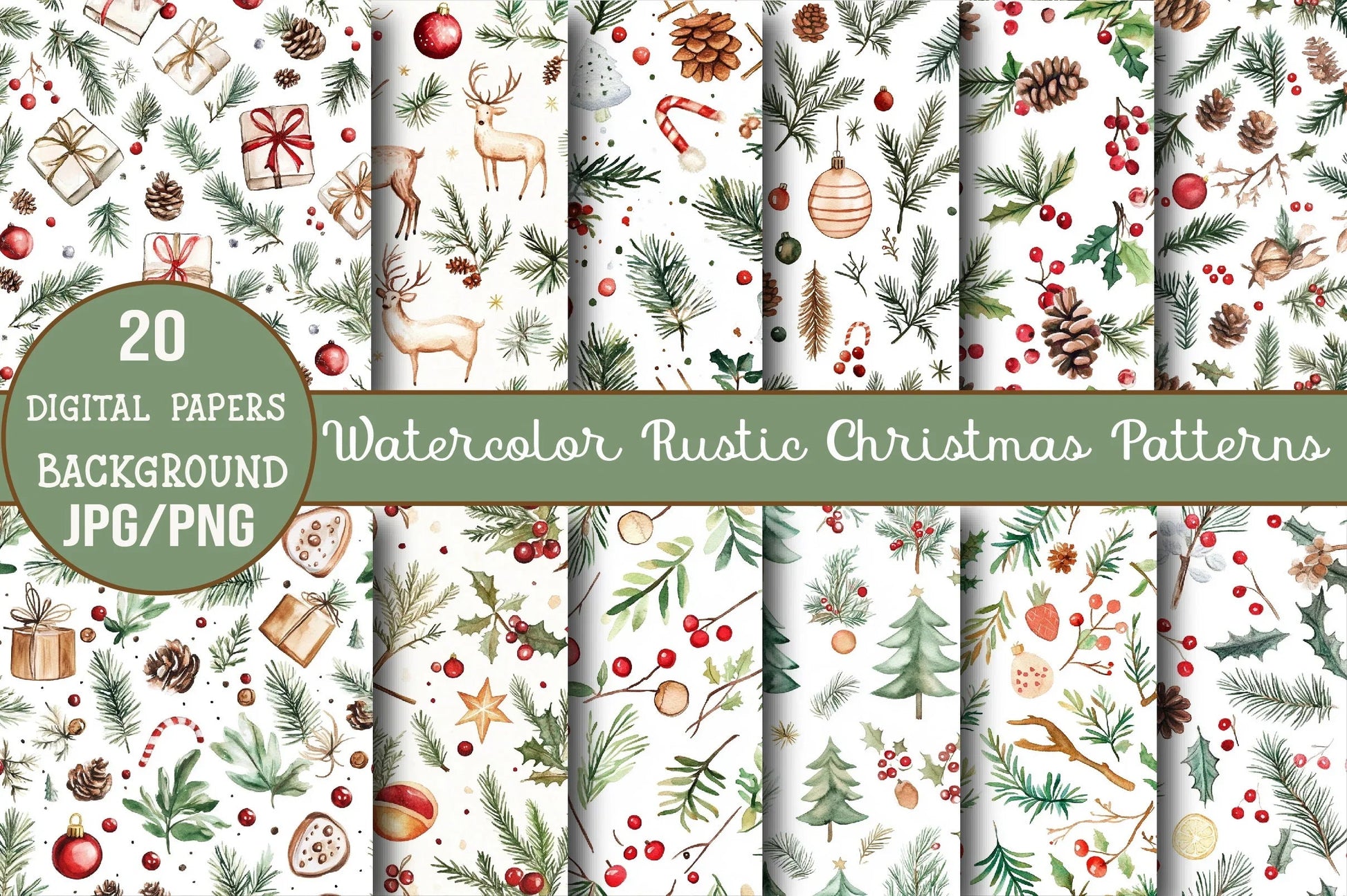 Rustic Christmas Patterns Clipart Bundle - CraftNest - Digital Crafting and Art
