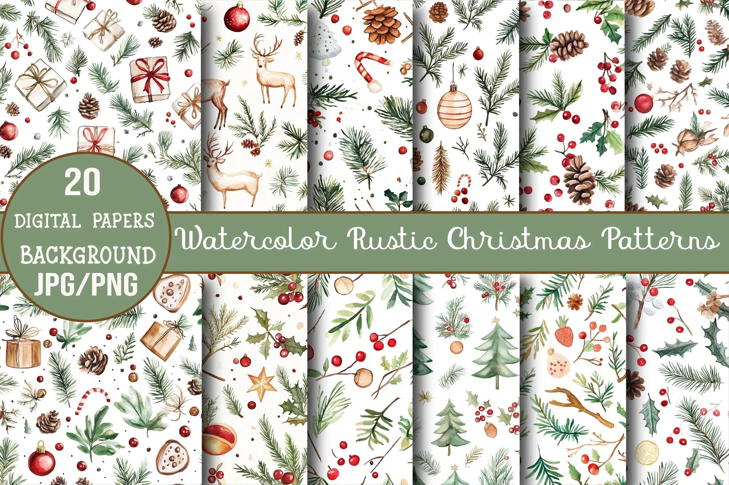 Rustic Christmas Patterns Clipart Bundle - CraftNest - Digital Crafting and Art