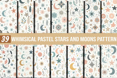 Whimsical Pastel Stars and Moons Pattern Clipart Bundle - CraftNest - Digital Crafting and Art