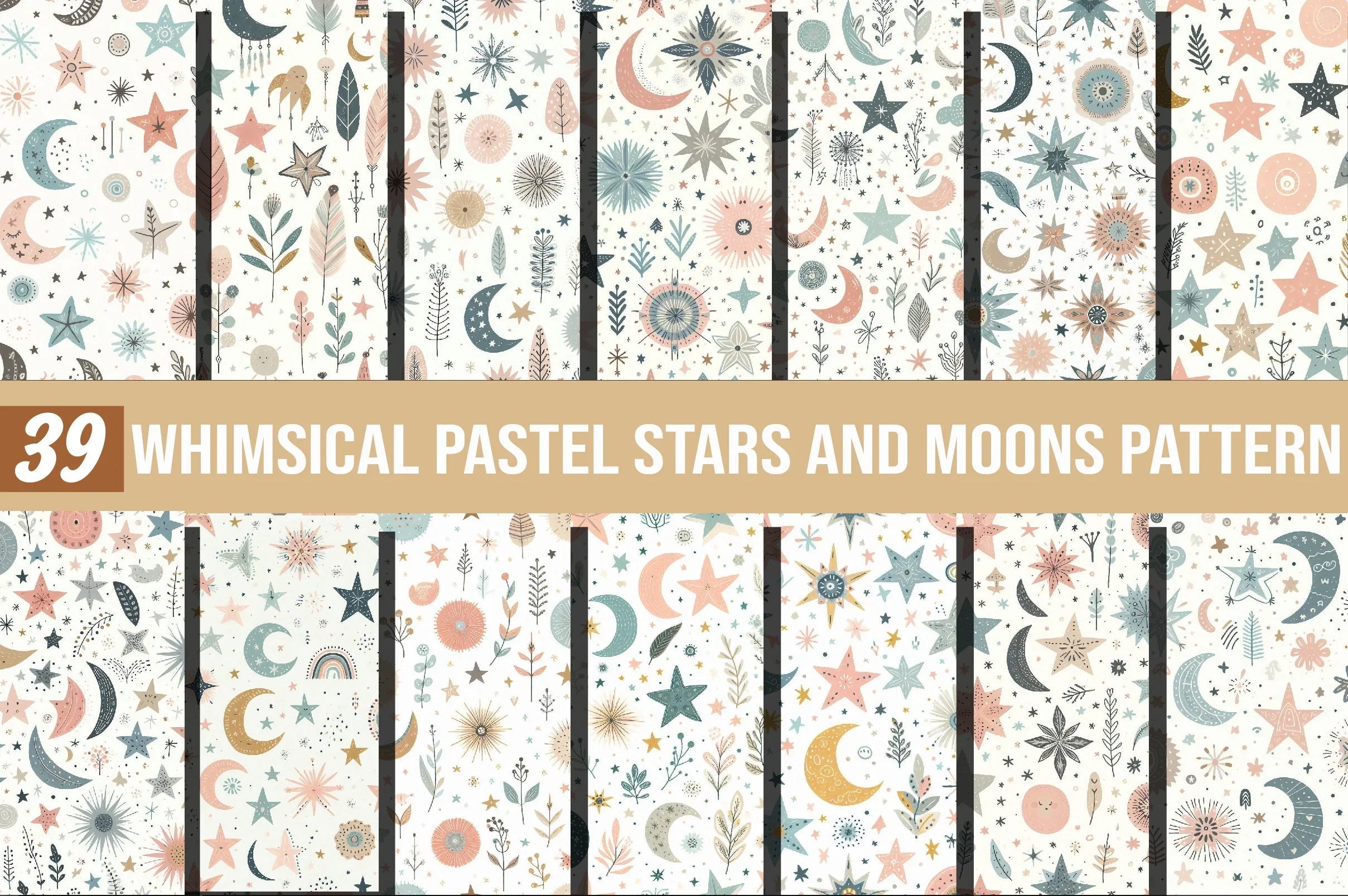 Whimsical Pastel Stars and Moons Pattern Clipart Bundle - CraftNest - Digital Crafting and Art