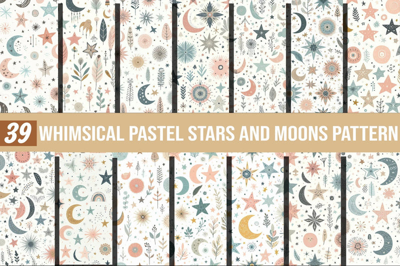Whimsical Pastel Stars and Moons Pattern Clipart Bundle - CraftNest - Digital Crafting and Art