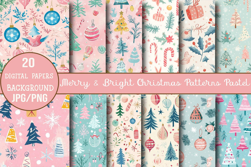 Merry & Bright Pastel Christmas Patterns Clipart Bundle - CraftNest - Digital Crafting and Art